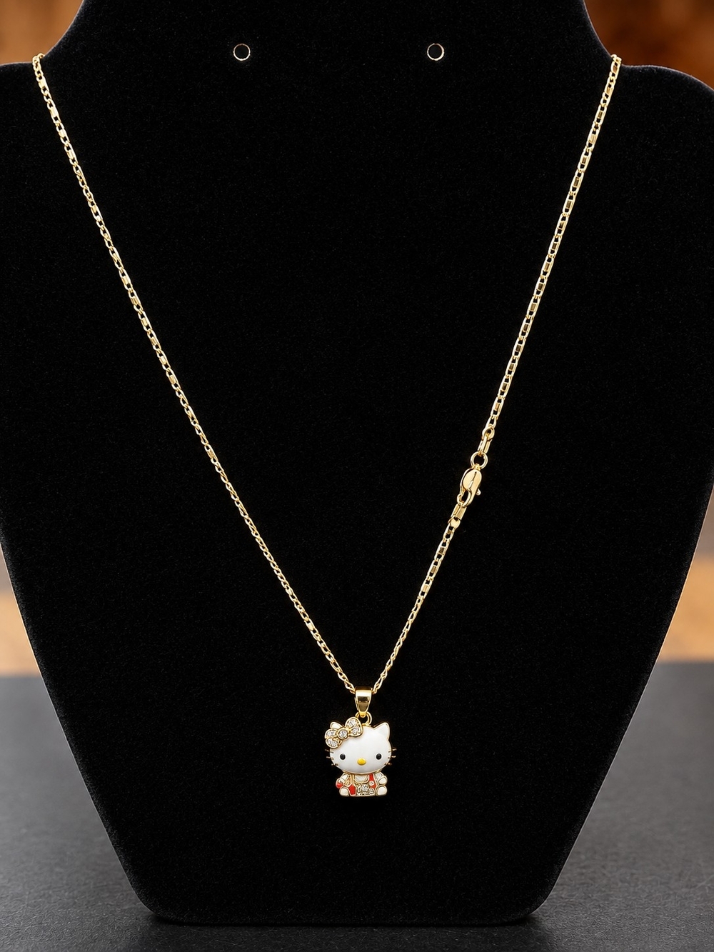 18k Gold Filled Kitty Pendant Necklace - White & Gold
